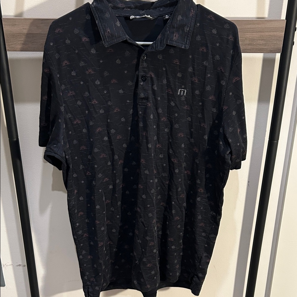 Travis Mathew Black Polo with Agave Pattern